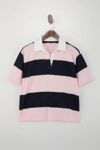 TRENDYOLMİLLA Navy Blue Striped Regular/Normal Pattern 100% Cotton Knitting T-Shirt
