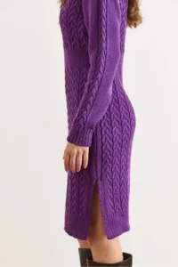 Olalook Women's Purple Waist Banded Slit Hair Knitted Mini Dress - Image 4
