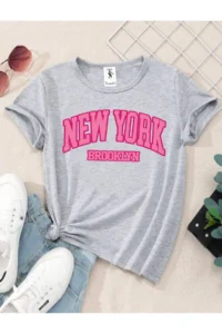 twins tailors New York Brooklin Printed 3 Pack Gray Girls T-Shirt - Image 3