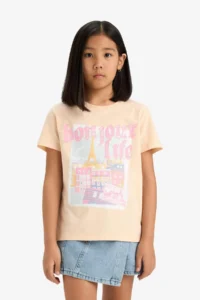 DeFacto Relax Fit Crew Neck Back Printed Short Sleeve T-Shirt Girl Child - Image 5
