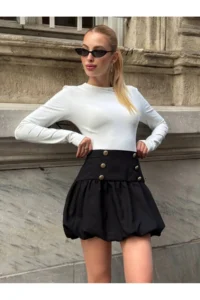 Cool & Sexy High Waist Button Detailed Balloon Mini Skirt