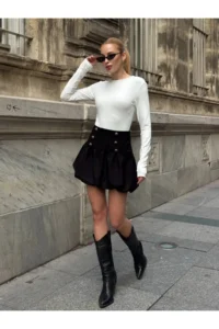 Cool & Sexy High Waist Button Detailed Balloon Mini Skirt - Image 4