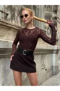 Cool & Sexy Women Kahve Arched Shorts Skirt - Image 2