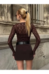 Cool & Sexy Women Kahve Arched Shorts Skirt - Image 4