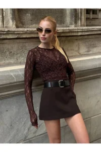 Cool & Sexy Women Kahve Arched Shorts Skirt - Image 6