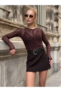 Cool & Sexy Women Kahve Arched Shorts Skirt - Image 7