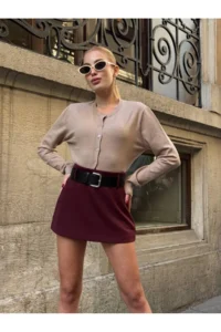 Cool & Sexy Women Burgundy Arched Shorts Skirt - Image 2