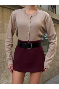 Cool & Sexy Women Burgundy Arched Shorts Skirt - Image 3