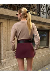 Cool & Sexy Women Burgundy Arched Shorts Skirt - Image 4