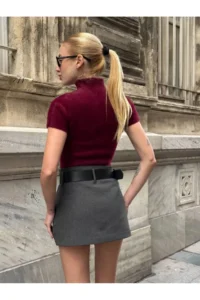Cool & Sexy Women Gray Arched Shorts Skirt - Image 5