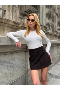 Cool & Sexy Women Thin Arched Kahve Shorts Skirt