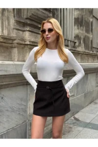 Cool & Sexy Women Thin Arched Kahve Shorts Skirt - Image 4