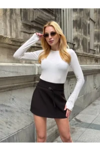 Cool & Sexy Women Thin Arched Kahve Shorts Skirt - Image 5