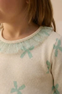 Minipodyum Bow Printed Collar Detailed Tulle Girls' Dress - Image 3