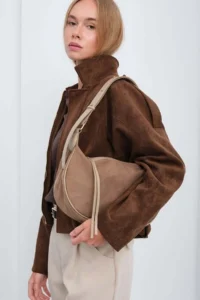 Shule Bags Poppin Suede Shoulder Bag Mink - Image 3
