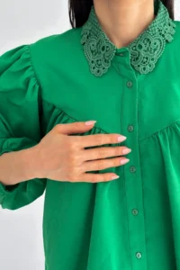 FEMELLE Green Lace Collar Shirt - Image 2