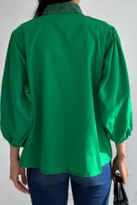 FEMELLE Green Lace Collar Shirt - Image 3