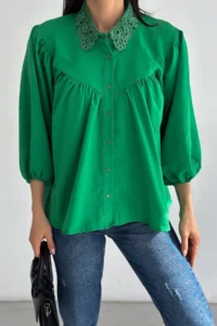 FEMELLE Green Lace Collar Shirt - Image 5