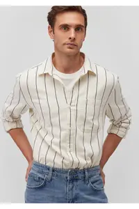 Mavi Navy Blue Striped Ecru Shirt Slim Fit / Slim Cut -70490 - Image 2