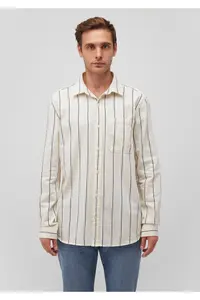 Mavi Navy Blue Striped Ecru Shirt Slim Fit / Slim Cut -70490 - Image 3