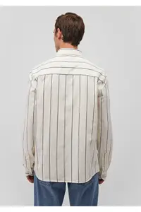 Mavi Navy Blue Striped Ecru Shirt Slim Fit / Slim Cut -70490 - Image 4