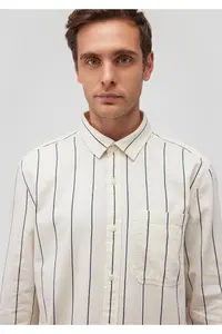 Mavi Navy Blue Striped Ecru Shirt Slim Fit / Slim Cut -70490 - Image 5