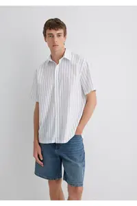 Mavi Gray Striped White Shirt Regular Fit / Normal Cut -70096 - Image 2