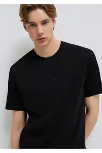 Mavi Logo Printed Black T-Shirt Loose Fit -900