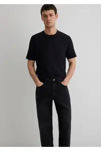 Mavi Textured Black Basic T-Shirt Regular Fit / Normal Cut -900 - Image 3