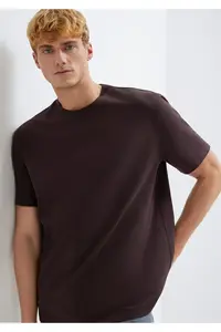 Mavi Crew Neck Brown Basic T-Shirt Loose Fit / Loosely Comfortable Cut -88083