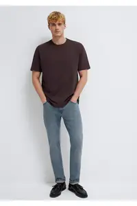 Mavi Crew Neck Brown Basic T-Shirt Loose Fit / Loosely Comfortable Cut -88083 - Image 2