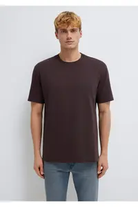 Mavi Crew Neck Brown Basic T-Shirt Loose Fit / Loosely Comfortable Cut -88083 - Image 3