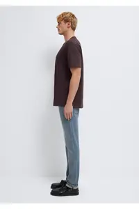 Mavi Crew Neck Brown Basic T-Shirt Loose Fit / Loosely Comfortable Cut -88083 - Image 4