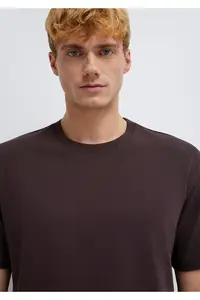 Mavi Crew Neck Brown Basic T-Shirt Loose Fit / Loosely Comfortable Cut -88083 - Image 6