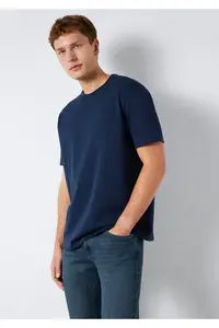 Mavi Crew Neck Navy Blue Basic T-Shirt Loose Fit / Loosely Comfortable Cut -70497 - Image 3