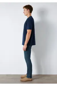 Mavi Crew Neck Navy Blue Basic T-Shirt Loose Fit / Loosely Comfortable Cut -70497 - Image 5