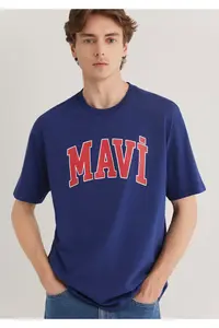 Mavi Logo Printed Navy Blue T-Shirt Loose Fit -70722