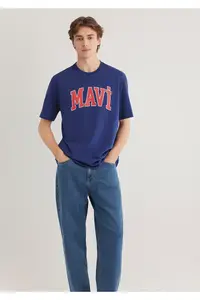 Mavi Logo Printed Navy Blue T-Shirt Loose Fit -70722 - Image 2