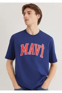 Mavi Logo Printed Navy Blue T-Shirt Loose Fit -70722 - Image 3