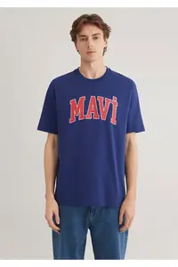Mavi Logo Printed Navy Blue T-Shirt Loose Fit -70722 - Image 4