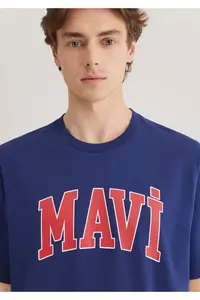 Mavi Logo Printed Navy Blue T-Shirt Loose Fit -70722 - Image 6