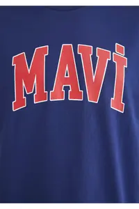 Mavi Logo Printed Navy Blue T-Shirt Loose Fit -70722 - Image 7