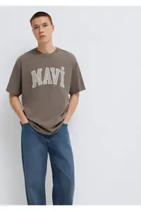 Mavi Logo Printed Brown T-Shirt Loose Fit -91601
