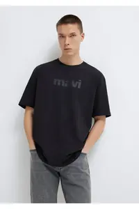 Mavi Logo Printed Black T-Shirt Loose Fit -900