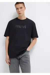 Mavi Logo Printed Black T-Shirt Loose Fit -900 - Image 2
