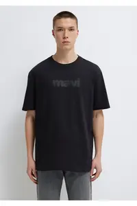 Mavi Logo Printed Black T-Shirt Loose Fit -900 - Image 3