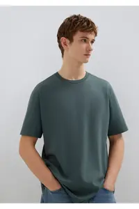Mavi Label Detailed Green Basic T-Shirt Loose Fit / Loosely Comfortable Cut -71598 - Image 2