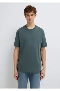Mavi Label Detailed Green Basic T-Shirt Loose Fit / Loosely Comfortable Cut -71598 - Image 3