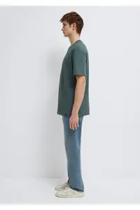 Mavi Label Detailed Green Basic T-Shirt Loose Fit / Loosely Comfortable Cut -71598 - Image 4