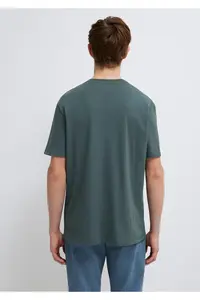 Mavi Label Detailed Green Basic T-Shirt Loose Fit / Loosely Comfortable Cut -71598 - Image 5